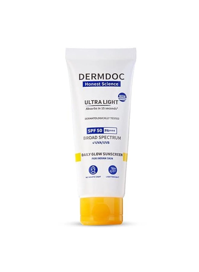DermDoc All By Purplle Ultra Light Spf 50 Pa+++ Daily Glow Sunscreen (50Gm) | Sunblock | Lightweight | Non-Greasy | 0 White Cast - Image 1